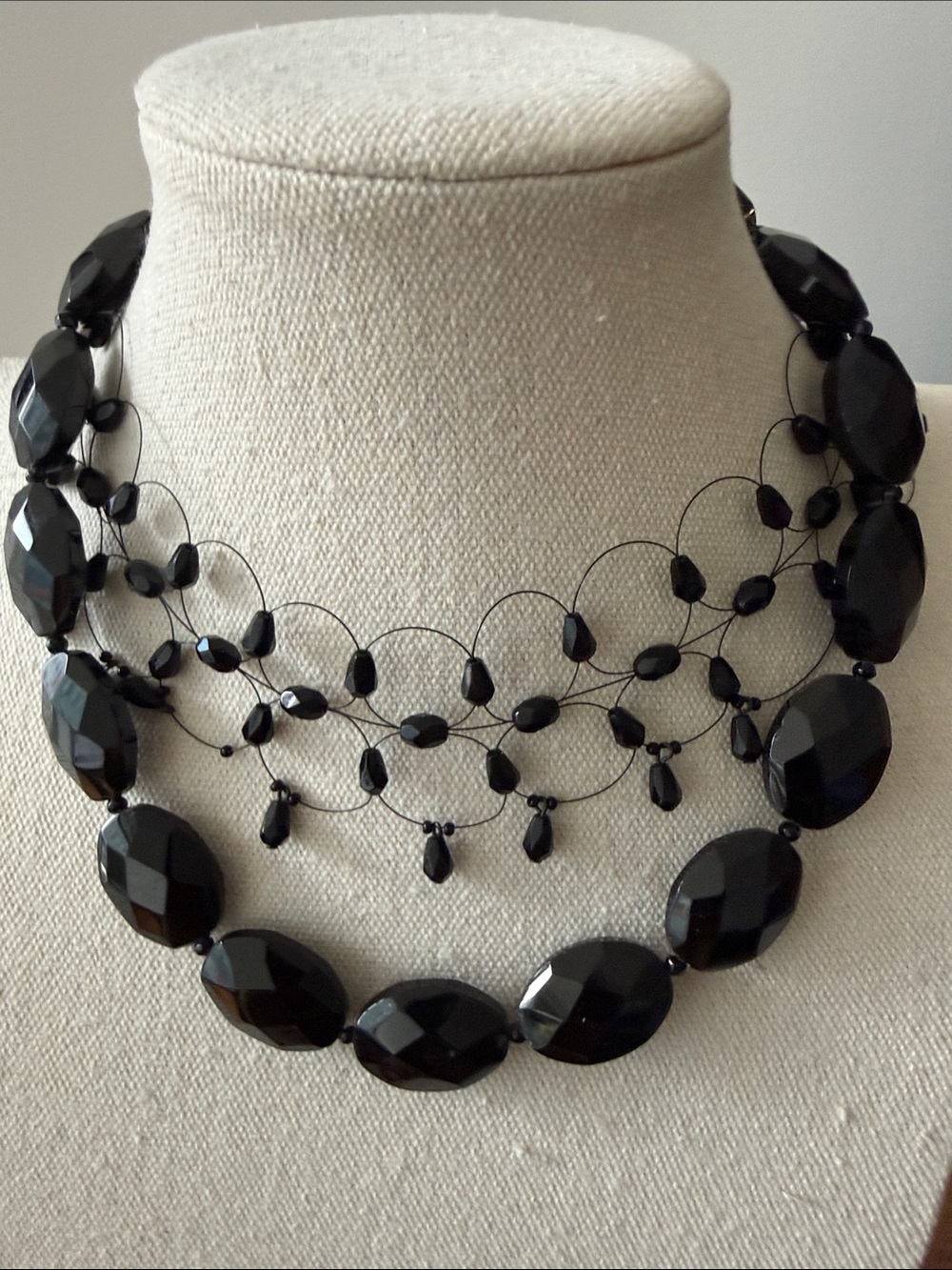 Necklace Bundle, Faceted Black Bead Necklace & Wire Mesh Black Bead Chocker.